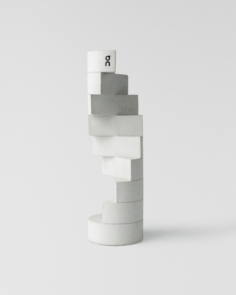 On Squad Race World Series 2026 trophy in concrete with recycled rubber, stacked modular form